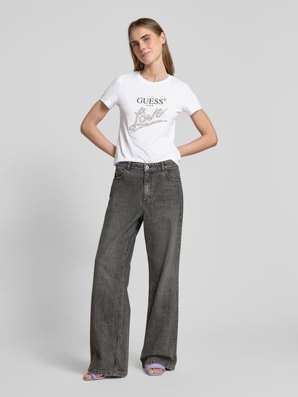 GUESS T-shirt z obszyciem ozdobnymi kamieniami Biały 1