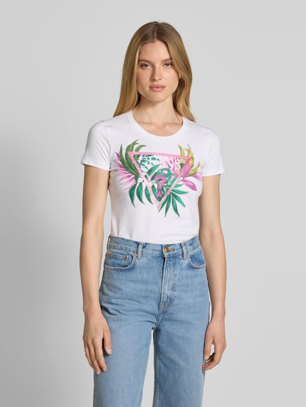 GUESS T-shirt z nadrukiem z logo Biały 4