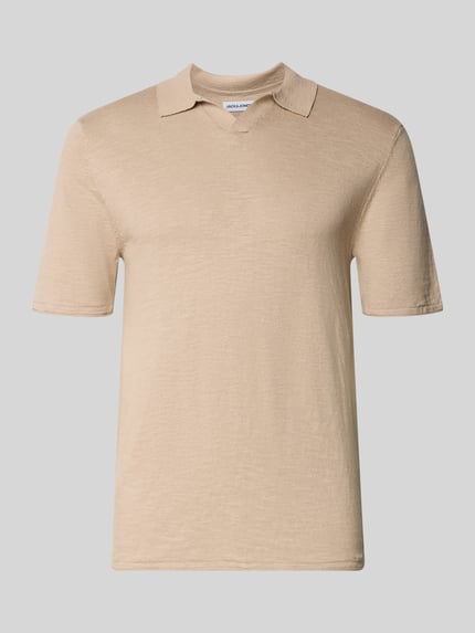 Produktfoto, Slim Fit Poloshirt in Strick-Optik Modell 'Kane' von JACK & JONES, Herren Poloshirt aus reiner Baumwolle, kurzärmelig, beige, Polokragen