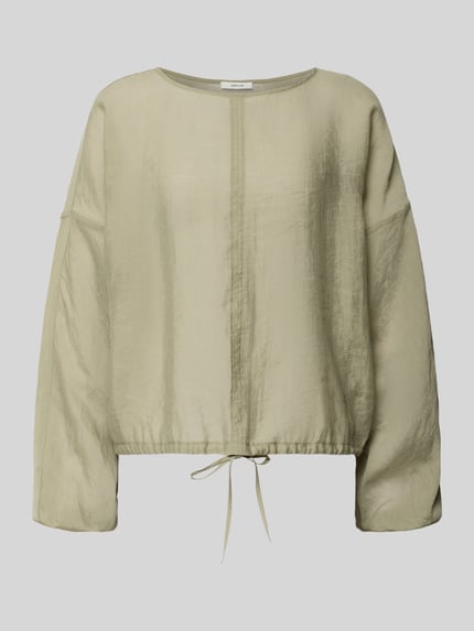 Produktfoto, Bluse mit überschnittenen Schultern Modell 'Filla' von OPUS im Lyocell-Mix, Loose Fit, rundhals, elastische Ärmel, Kordelzug am Saum, hellgrüne Farbe, glatte Textur