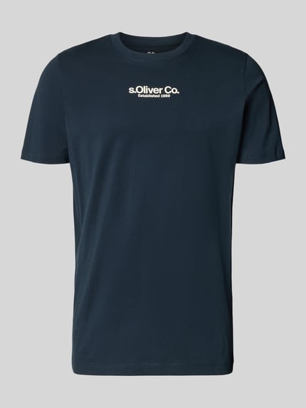 Productfoto, donkerblauw Regular Fit T-Shirt uit puur katoen van s.Oliver RED LABEL, effen design, korte mouwen, ronde hals, label-opdruk, jerseytextuur