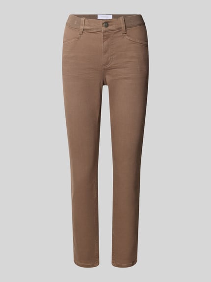 Produktfoto, braune Slim Fit Jeans aus Baumwoll-Mix Modell 'ORNELLA SPORTY' von ANGELS, glatte Textur, dezente Nähte, Damen Slim Fit Jeans von ANGELS