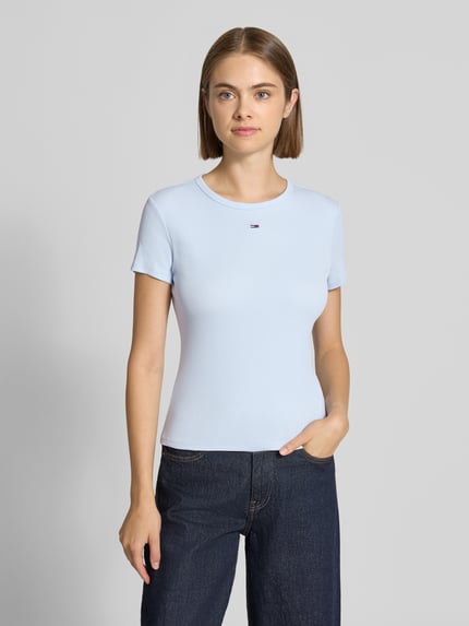Tommy Jeans t-shirt w kroju slim fit z mieszanki bawełny Jasnoniebieski 4