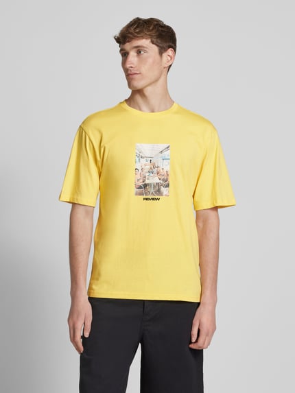 REVIEW Regular Fit T-Shirt aus Baumwoll-Viskose-Mix Pastellgelb 4