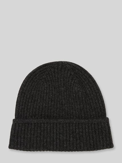 Produktfoto, Mütze aus Yak-Schurwolle von Marc O'Polo in dunkler Unifarbe, strukturierte Strickoptik, Hutband, Rippstrick, Yak-Schurwoll-Mix
