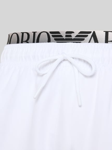 Produktfoto, Relaxed Fit Badeshorts mit Logo-Stitching von Emporio Armani in Weiß mit elastischem Bund und Tunnelzug, Herren Badeshorts