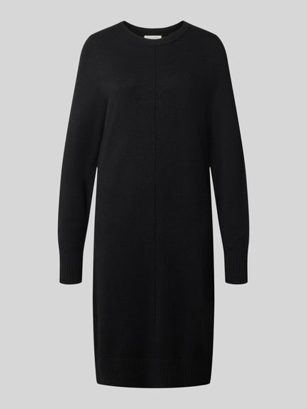 Produktfoto, Knielanges Strickkleid mit Rundhalsausschnitt von Christian Berg Woman, schwarz, Viskose-Mix, gerippte Abschlüsse, Loose Fit