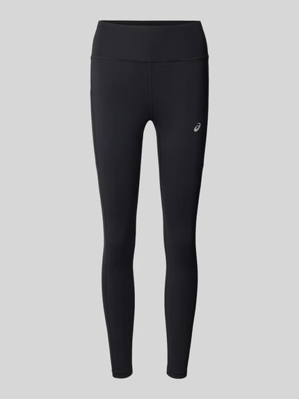 Produktfoto, Leggings mit Stretch-Anteil Modell 'CORE' von ASICS TIGER, czarne, elastyczna mieszanka materiałów, krój skinny fit, elastyczny pas, nadruk z logo