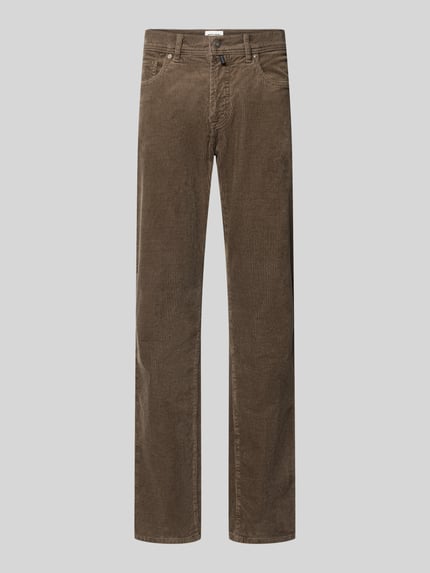 Produktfoto, Straight Fit corduroy broek uit katoenmix Model 'Laval' van Pierre Cardin in bruin met 5-pocketmodel, knoop- en ritssluiting, riemlussen