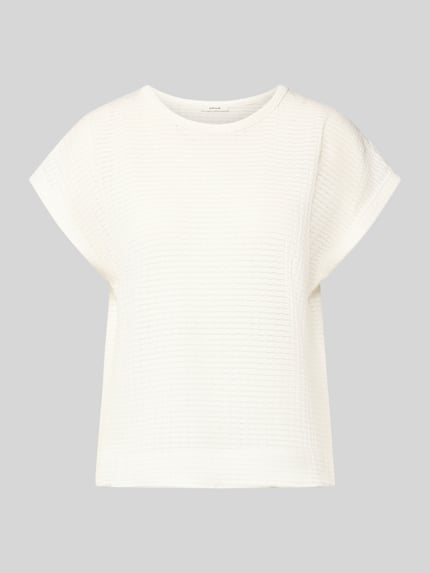 Produktfoto, Strickshirt mit Rundhalsausschnitt Modell 'Sishell' von OPUS, bawełniana mieszanka, krój regular fit, długość tyłu 55 cm, kolor biały, faktura prążkowana