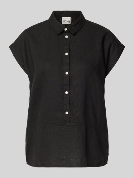 Produktfoto, Regular Fit Bluse aus Leinen-Viskose-Mix Modell 'LINNO' von ICHI, schwarz, Hemdblusenkragen, Knopfleiste, glatte Textur