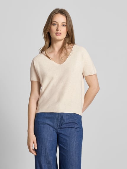 Oui Gebreid shirt met V-hals Wit - 4