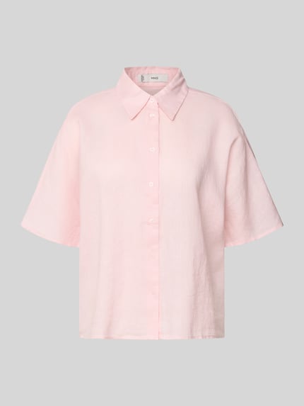 MANGO Boxy Fit Bluse aus Leinen-Baumwoll-Mix mit 1/2-Arm Modell 'PAI' Hellrosa 2