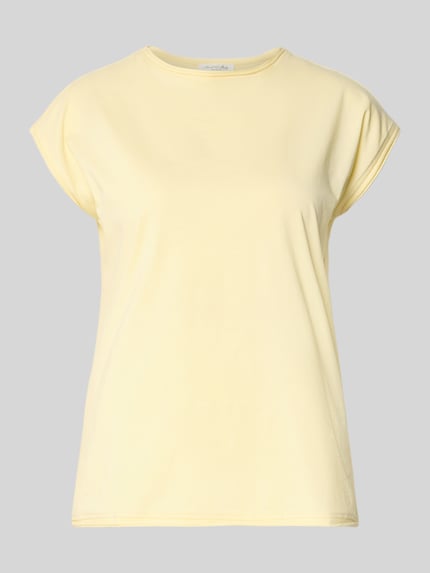 Produktfoto, T-shirt met ronde hals en rolzoom van Christian Berg Woman, puur katoen, regular fit, ruglengte maat S: 57 cm, lichtgeel