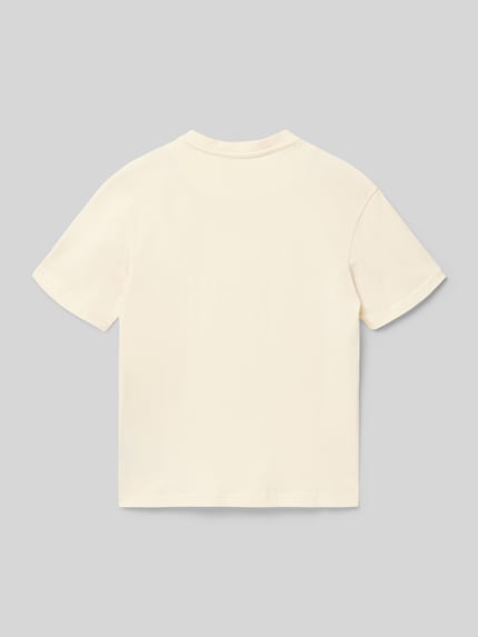Produktfoto, Regular Fit T-Shirt mit Logo-Stitching von KARL KANI aus bawełny, krój regular fit, kolor jasny, długość tyłu w rozmiarze 134: 56 cm