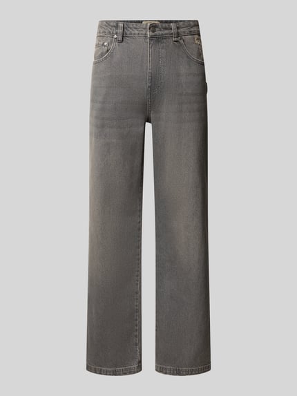 Produktfoto, Straight Fit Jeans im Used-Look von RETERNITY in Grau, reine Baumwolle, Eingrifftaschen, strukturierte Oberfläche, Vorderansicht
