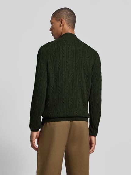 Fynch-Hatton sweter z dzianiny o kroju slim fit z mieszanki bawełny i wełny Khaki 5