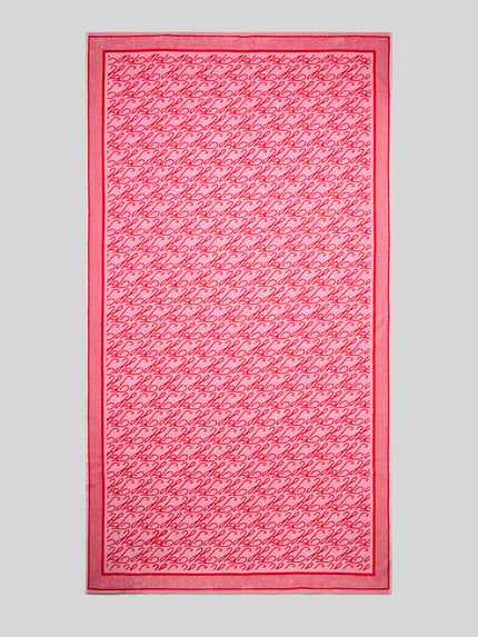 Produktfoto, Handtuch aus reiner Baumwolle Modell 'SCRIPT TOWEL' von TOMMY HILFIGER, Optik: Allover-Muster mit Logo-Print, Materialverarbeitung: Frottee, rote Farbe, strukturierte weiche Oberfläche