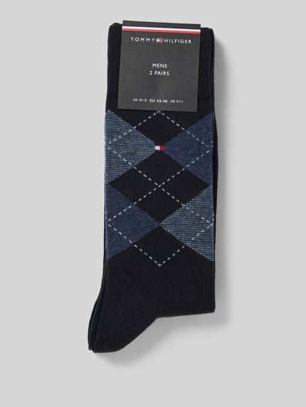 Produktfoto, Socken im 2er-Pack von Tommy Hilfiger aus formbeständigem Baumwoll-Mix, wadenlang, elastische Bündchen, Logo-Stickerei