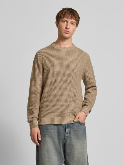 JACK & JONES Strickpullover mit gerippten Abschlüssen Modell 'LINK' Beige 4