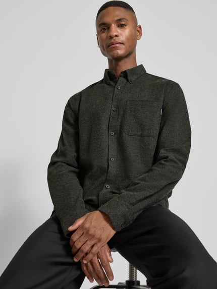 Lindbergh Slim fit vrijetijdsoverhemd met borstzak, model 'Brushed' Olijfgroen - 3
