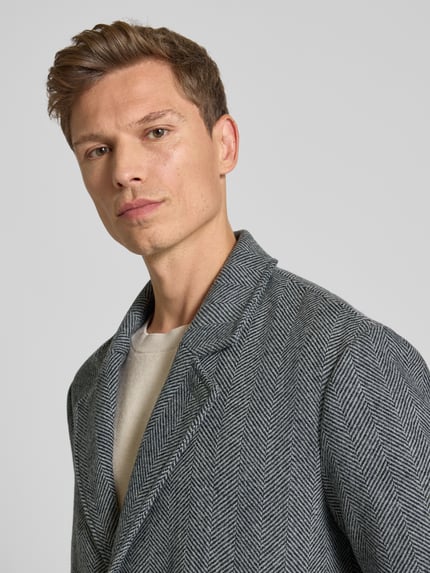 Selected Relaxed fit lange wollen jas met reverskraag, model 'MILOS' Antraciet - 3