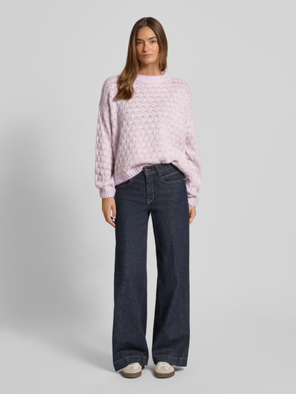 ZABAIONE Oversized Strickpullover mit gerippten Abschlüssen Flieder 1