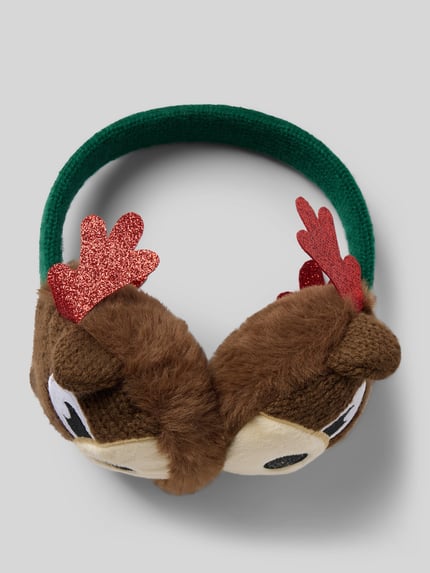 CAPELLI NEW YORK Oorwarmers in kerstdesign, model 'Reindeer' Donkerblauw - 1