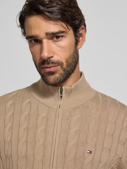 Tommy Hilfiger Regular fit gebreid jack van puur katoen Taupe - 3
