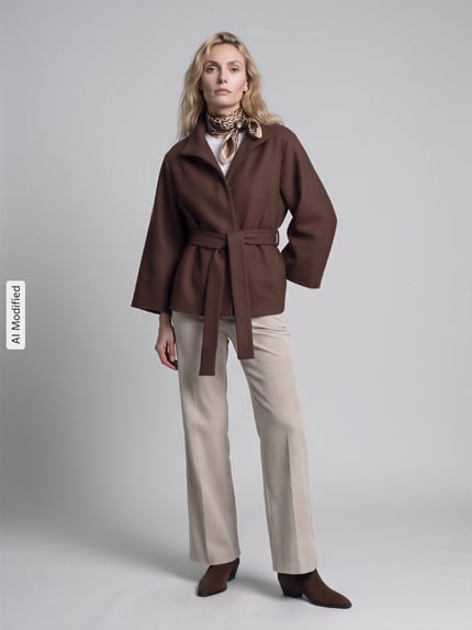 PIECES Loose Fit Poncho mit Bindegurt Modell 'AIKEN' Schoko 1