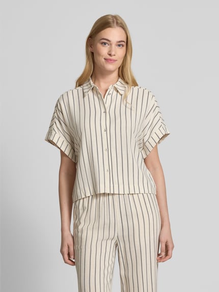 Selected Cropped Bluse aus Viskose-Leinen-Mix Modell 'VIVA' Beige 4