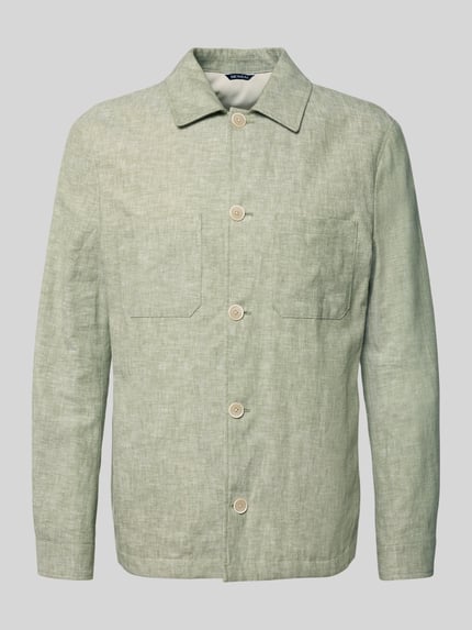 Produktfoto, Relaxed Fit Overshirt aus Leinen-Mix mit Kentkragen van MCNEAL, mix van katoen en linnen, heren, knoopsluiting, borstzakken, sportmanchetten, ruglengte maat M 69 cm, lichtgroen, grove textuur