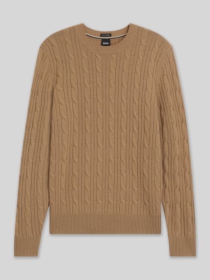 BOSS Regular Fit Strickpullover aus Schurwoll-Kaschmir-Mix Modell 'HETICO' Beige 2