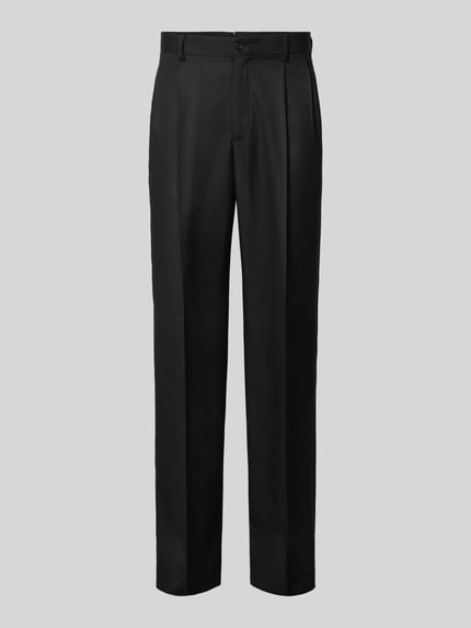 Produktfoto, Straight Fit Hose mit Viskose-Anteil von Emporio Armani, Schwarz, feines Strukturmuster, Bügelfalten, Knopf- und Reißverschluss