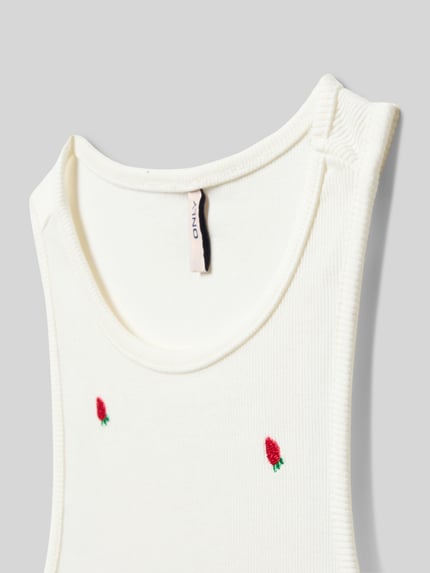 Productfoto, Slim Fit Tank Top uit katoenmix Modell 'JILLY' van Only, unikleurig, fijnrib, smalle bandjes, U-hals, motiefstiksel