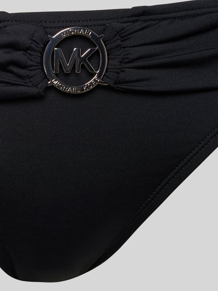 Produktfoto, schwarzer Bikini-Slip mit Logo Modell 'SOLIDS' von Michael Kors aus Material-Mix mit Stretch-Anteil, feine Textur