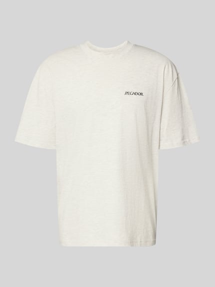 Produktfoto, wit oversized T-shirt met labelprint, puur katoen, ronde hals, ruglengte maat M 70 cm, Oversized T-shirt met Label-Print model 'Miles' van Pegador
