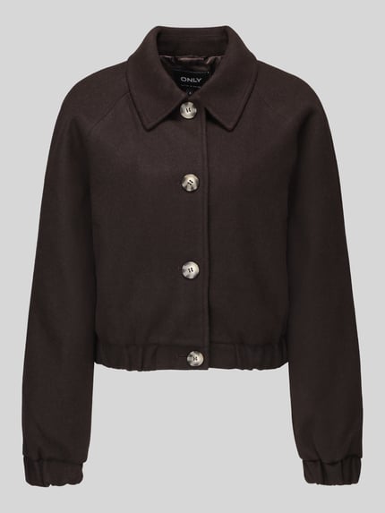 Produktfoto, donkerbruine blouson met knoopsluiting, kraag en elastische zoom, Regular Fit Blouson mit Raglanärmeln Modell 'NANCY' van ONLY, Dames bomberjack / blouson