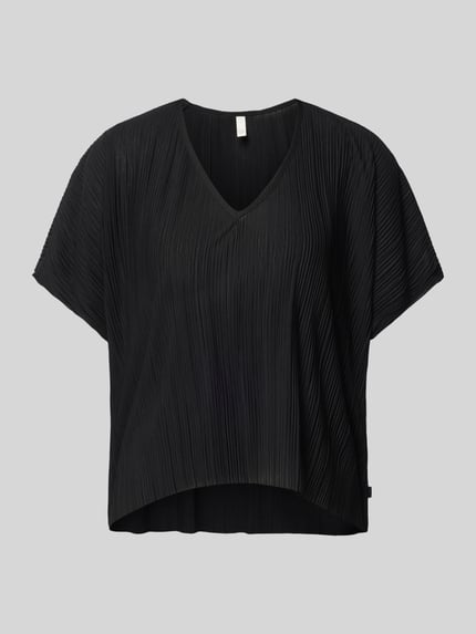 QS T-shirt z plisami Czarny 2