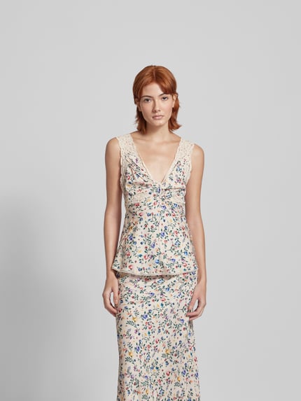 Rabanne Tanktop mit floralem Muster Ecru 4