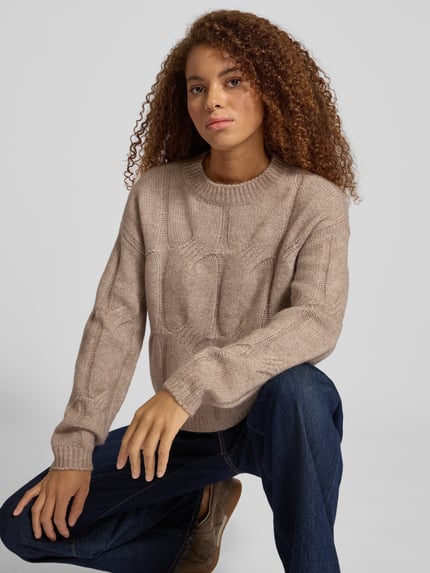 PIECES Relaxed Fit Strickpullover mit Woll-Anteil Modell 'JENNA' Beige 3