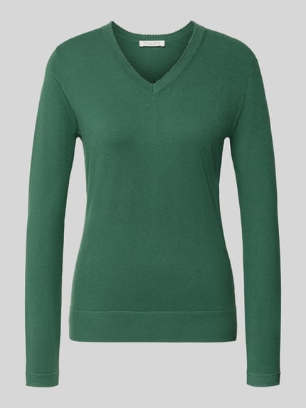 Produktfoto, Pullover aus Viskose-Mix mit V-Ausschnitt von Christian Berg Woman in Grün, gerader Schnitt, gerippte Abschlüsse, glatte Textur