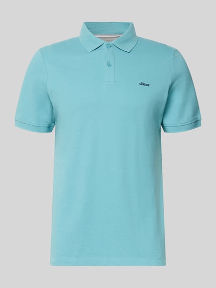 Produktfoto, Regular Fit Poloshirt aus reiner Baumwolle von s.Oliver RED LABEL in Hellblau, unifarben, Piqué-Textur, Polokragen, kurzarm, Label Stitching