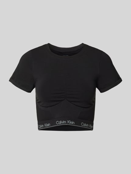 Productfoto, zwart Cropped T-Shirt met Label-Details van Calvin Klein Underwear, slim fit, ronde hals, elastische band met logo.