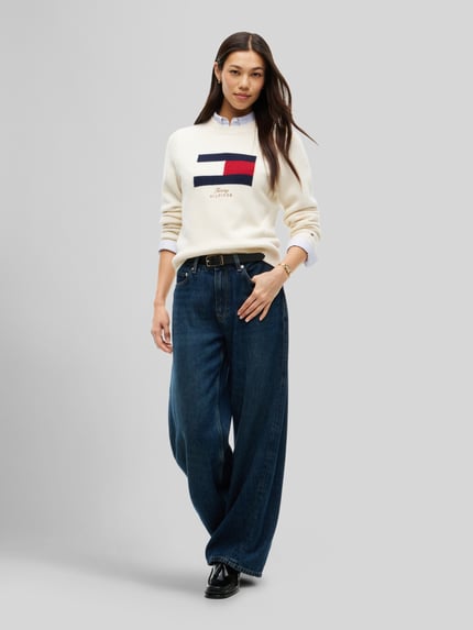 Tommy Hilfiger Pullover aus Wolle Kaschmir mit Logo-Intarsie Offwhite 1