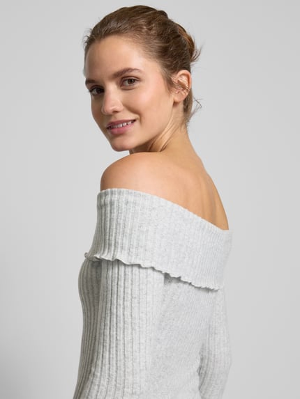 REVIEW Off shoulder-jurk in riblook Lichtgrijs gemêleerd - 3