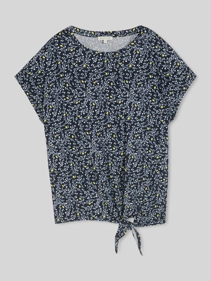 Tom Tailor Regular Fit T-Shirt aus Baumwoll-Mix mit Knotendetail Marine 2