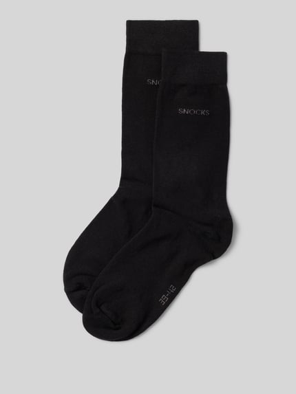 Produktfoto, schwarze Business Socks im 2er-Pack mit Label-Stitching von Snocks, Herren, Baumwoll-Mix mit Stretch-Anteil, gerippte Bündchen