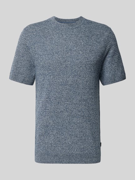 Produktfoto, Strickshirt mit Rundhalsausschnitt Modell 'RILEY' od Jack & Jones Premium, bawełna, krój slim fit, wzór strukturalny, kolor niebieski