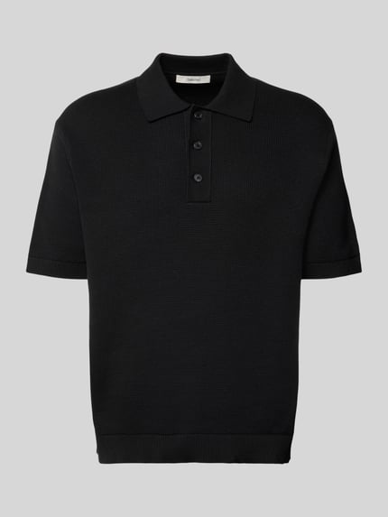 Produktfoto, Relaxed Fit Poloshirt aus reiner Baumwolle Modell 'DANE' von SELECTED HOMME, unifarben, Strickoptik, kurzarm, schwarze Farbe